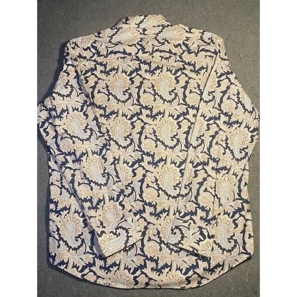BUGATCHI UOMO Men's LARGE BLUE/White PAISLEY LONG SLEEVE Button Down Shirt - Picture 4 of 9
